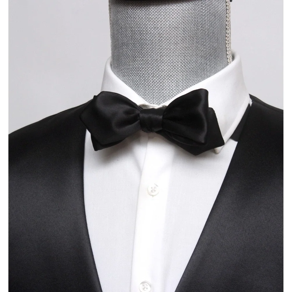 Black‎ Tuxedo Bowtie 100%Silk Satin Self-tied Diamond Gift Box S013D